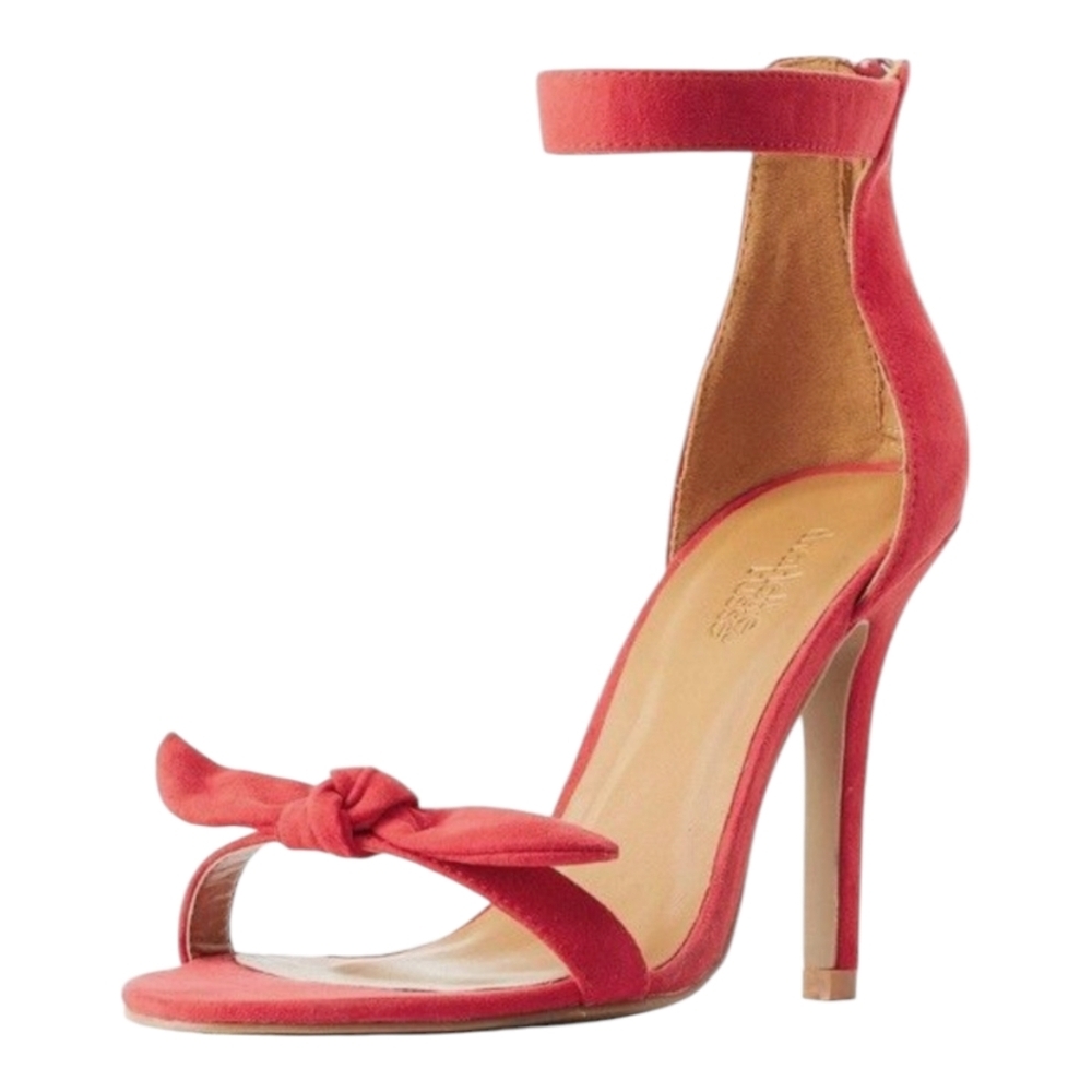 Charlotte Russe Bow-Topped Two piece Suede Heel Sandals Sz: 7 - Red